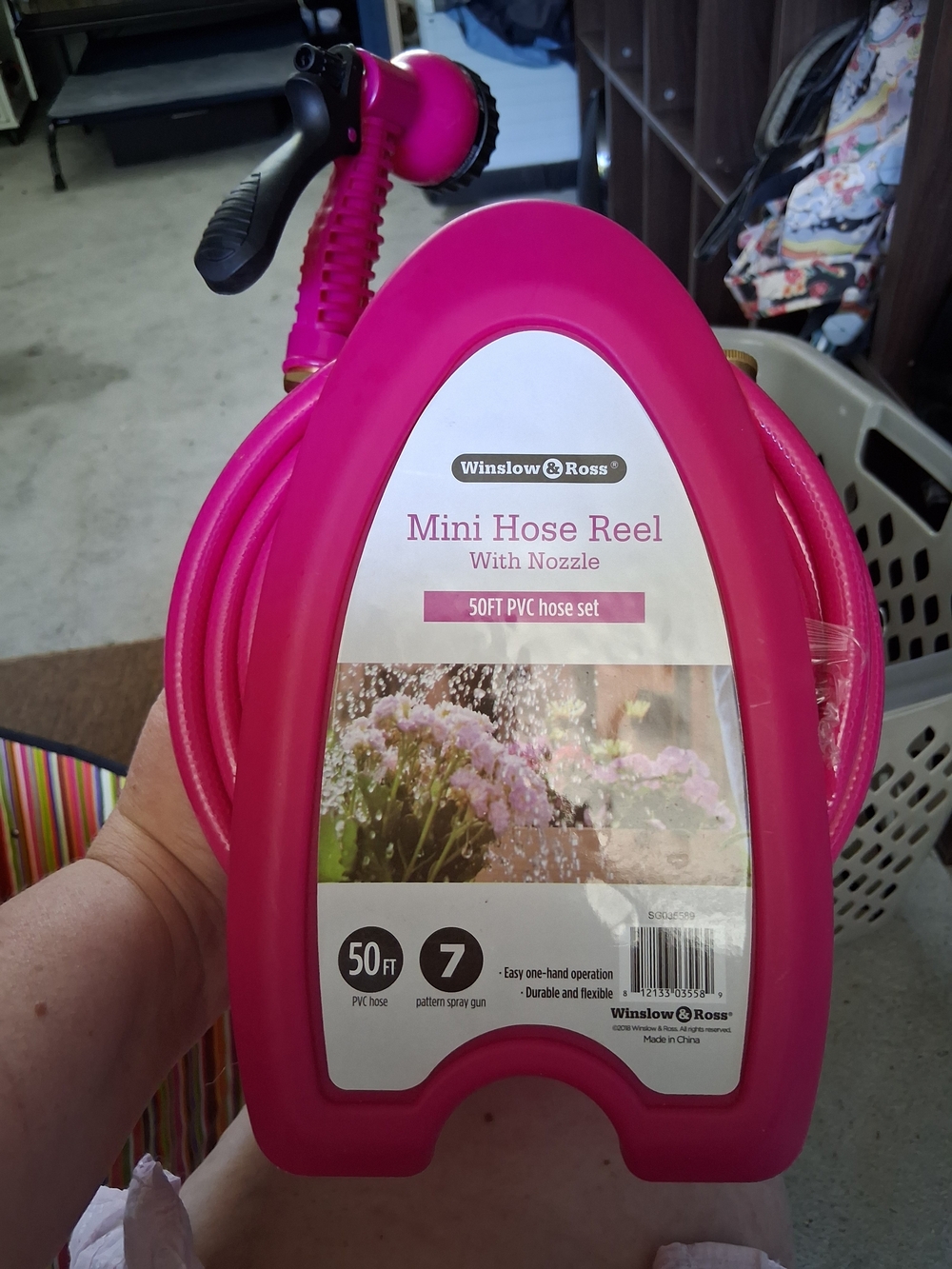 Pink Mini Hose Reel with 50FT PVC Hose & 7-Pattern Nozzle - Winslow & Ross - Picture 7 of 7